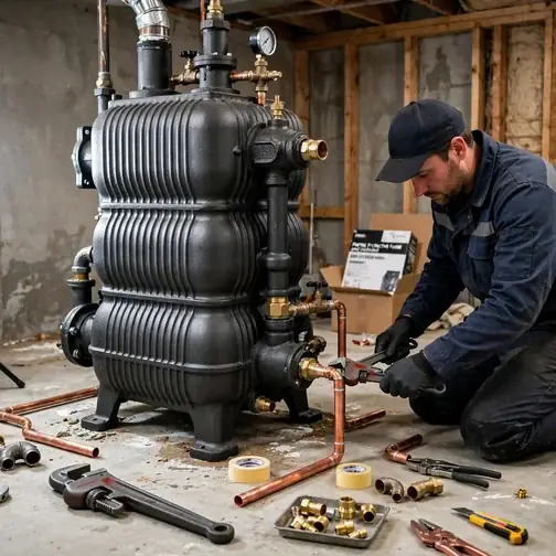 New boiler being installed in an Allentown home basement