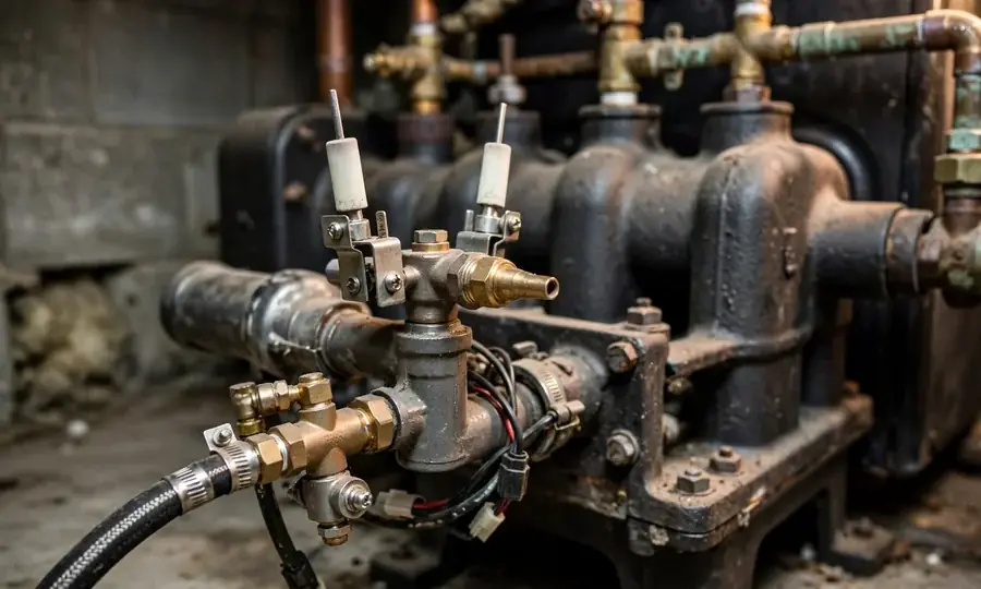 Home heating oil tank with fuel line to burner
