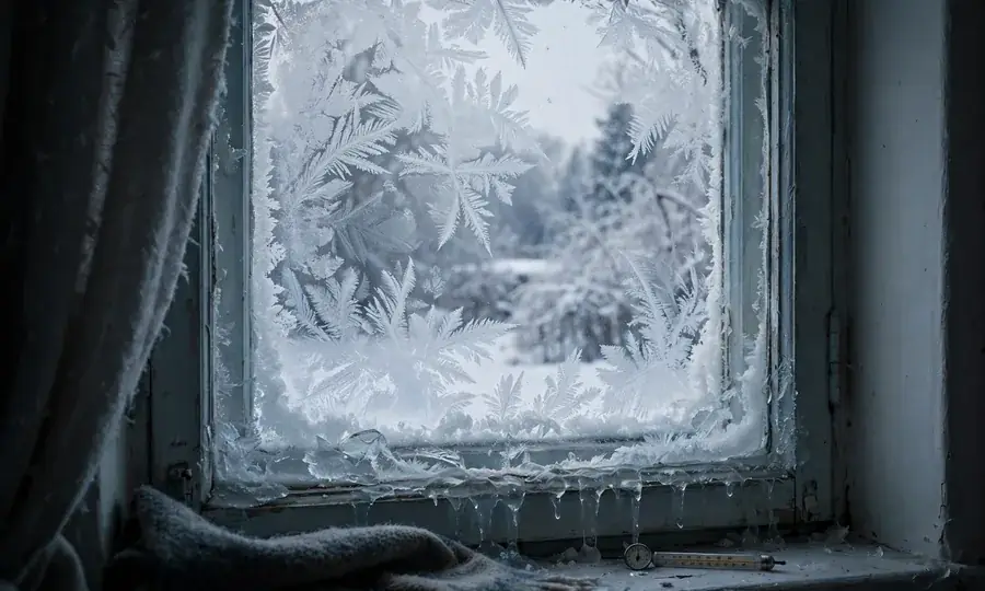 Heating service van in snow at night