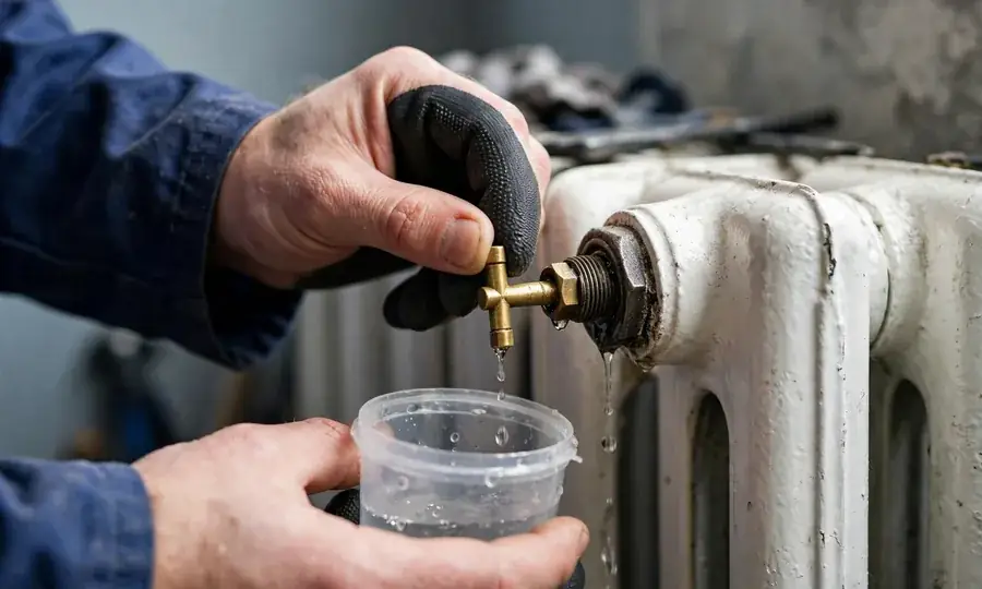 Technician checking boiler pressure gauges