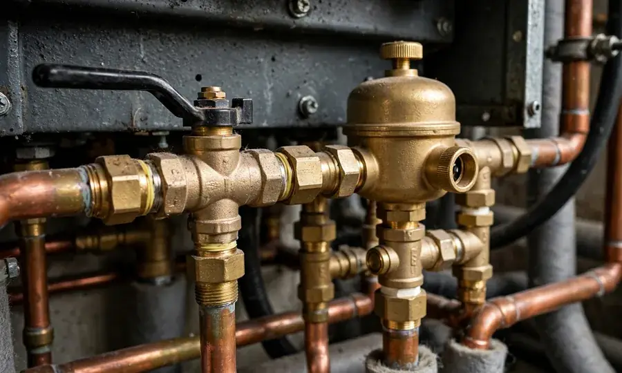 Blue gas flames inside a boiler combustion chamber