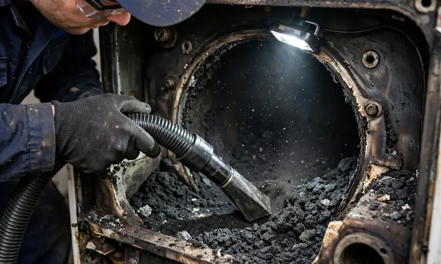 Technician checking boiler pressure gauges