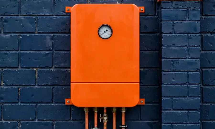a newly installed wall-mounted boiler with copper pipework