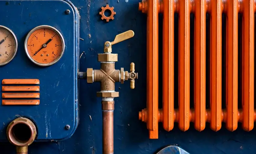 a technician checking boiler pressure gauges