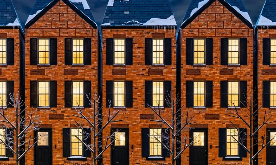 Baltimore brick rowhouses in winter