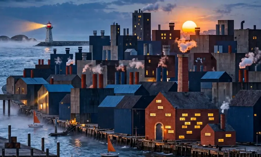 the Bridgeport Connecticut waterfront at dusk