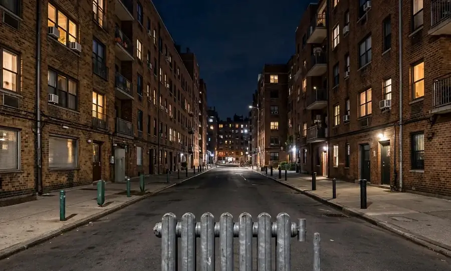 Bronx apartment buildings at dusk