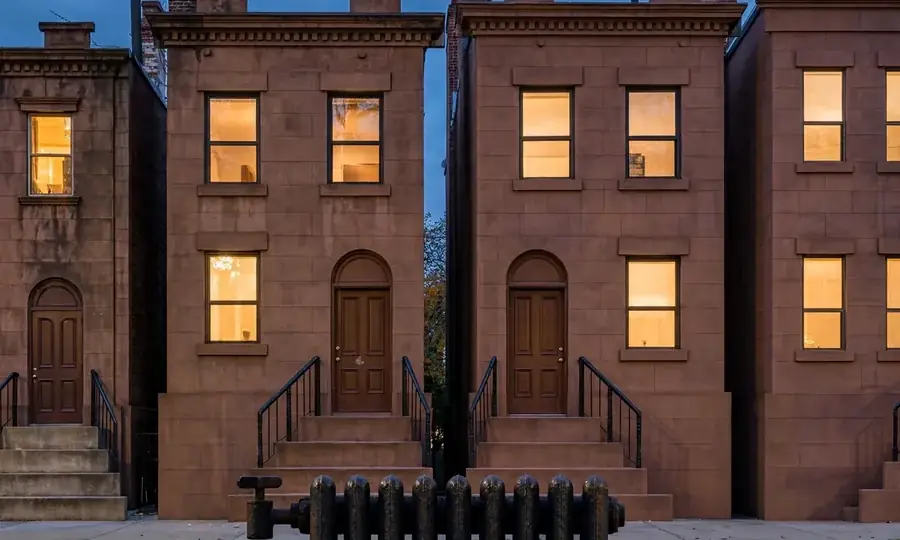 Brooklyn brownstone buildings at dusk