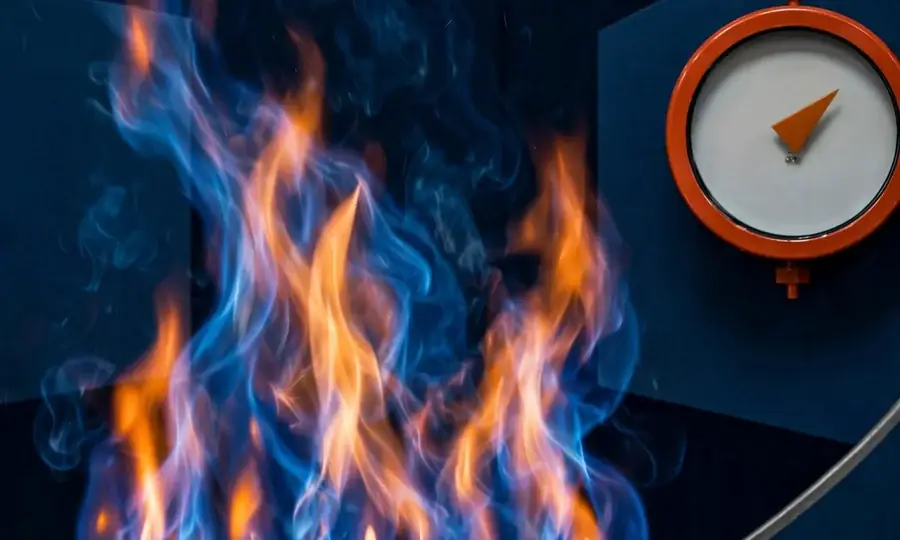 Gas burner flames inside a Bronx building boiler