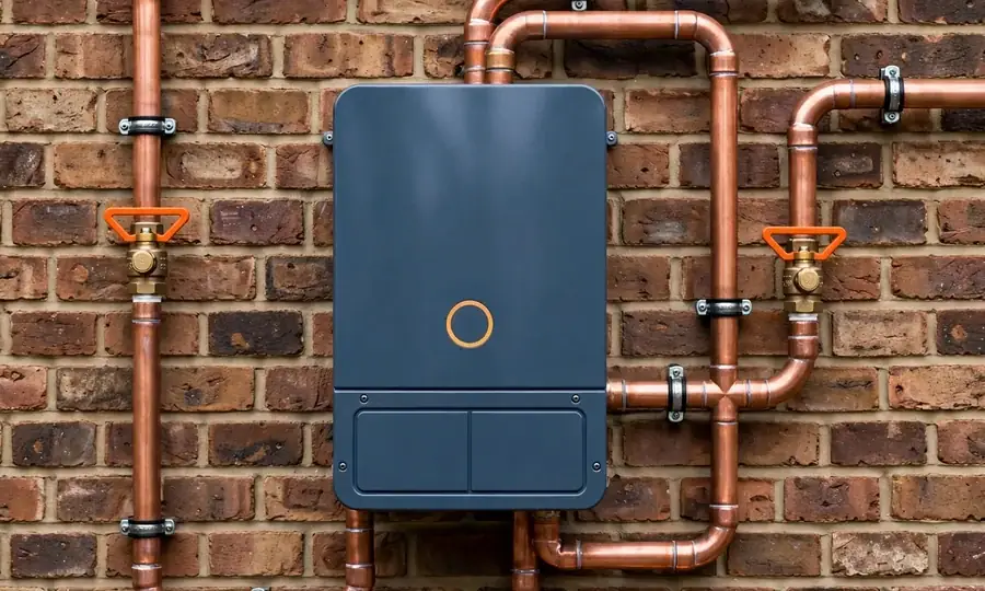 Newly installed boiler with copper pipework in the Bronx