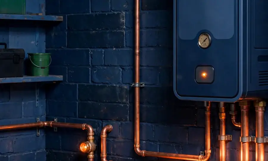 newly installed wall-mounted boiler with copper pipework