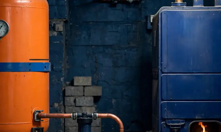 home heating oil tank with fuel line to the burner