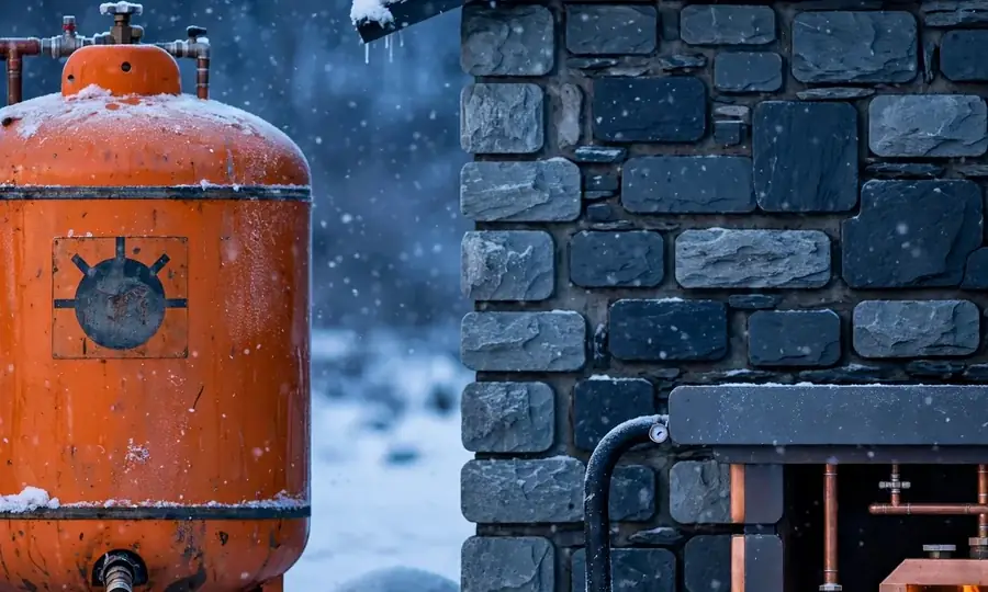 home heating oil tank with fuel line to the burner