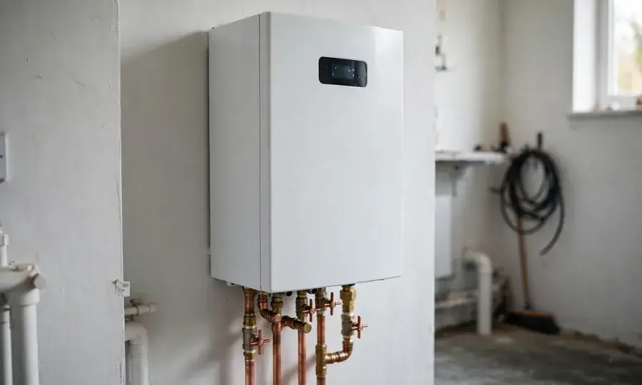 Wall-mounted electric boiler with copper connections