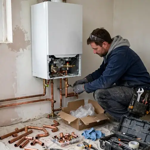 New boiler installation in a suburban Elmont, NY basement