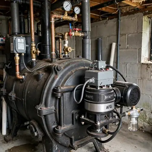 Oil burner and basement fuel tank in an Elmont, NY home