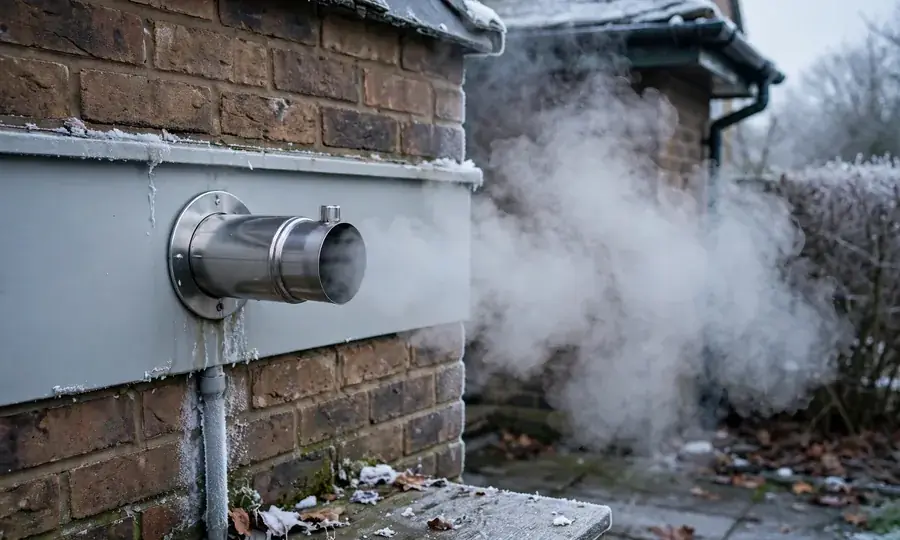 Blue gas flames inside a boiler combustion chamber