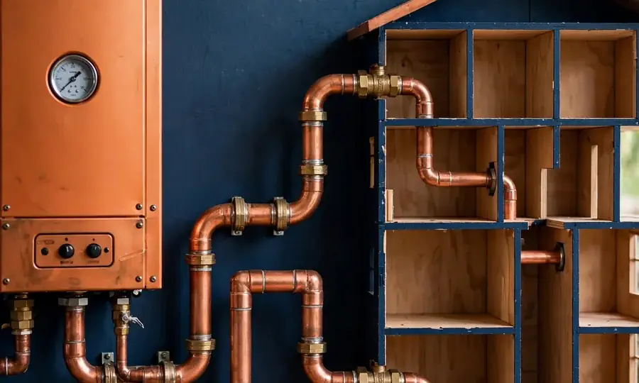 Wall-mounted replacement boiler with copper pipework