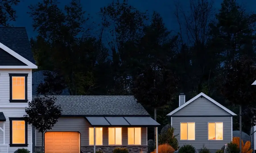 Huntington Station suburban homes at dusk