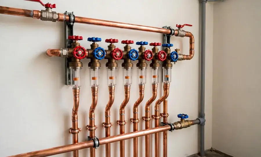 Hot-water heating manifold — steam vs hot water guide (illustrative)