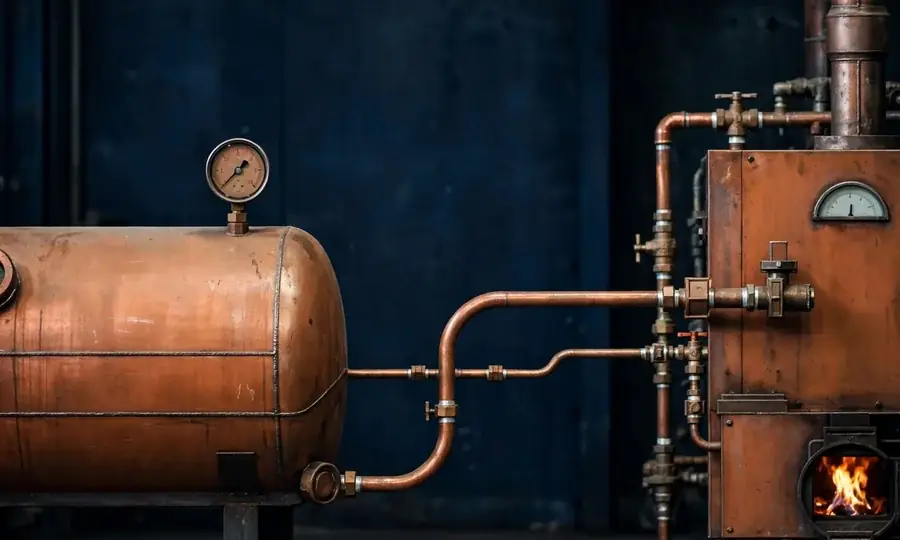 Home heating oil tank with fuel line to burner