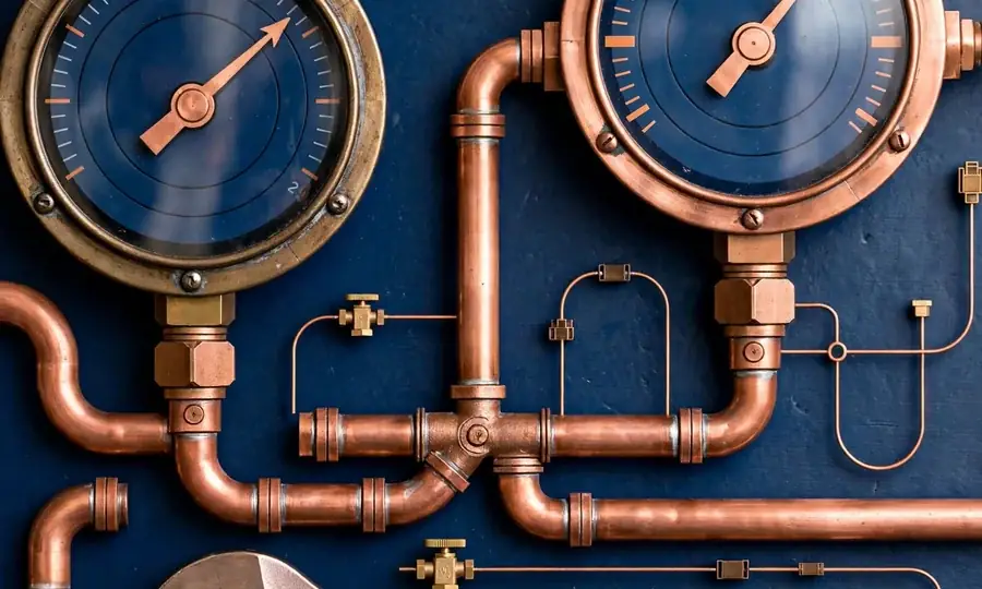 Technician checking boiler pressure gauges