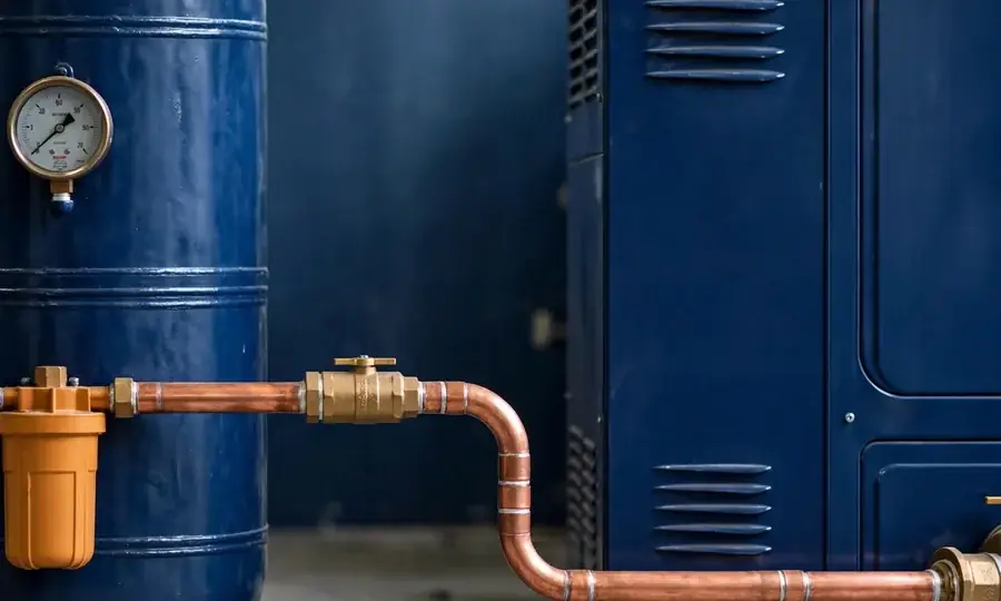 home heating oil tank with fuel line to the burner