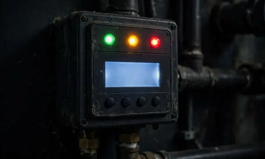 Blue gas flames inside a boiler combustion chamber