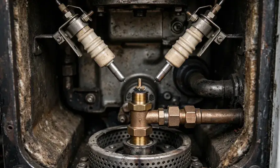 Home heating oil tank with fuel line to burner
