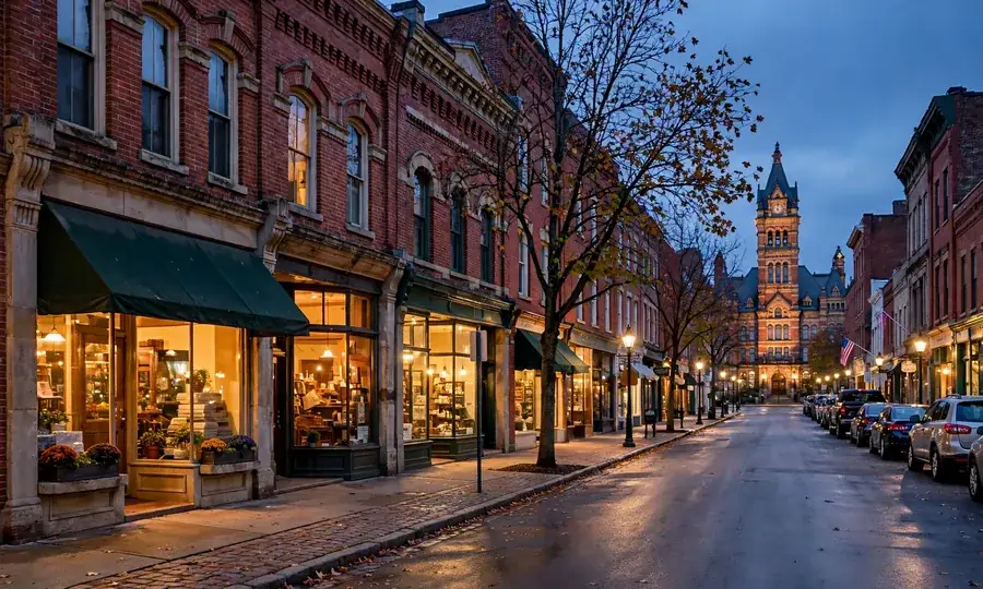 Historic downtown street in Lebanon Pennsylvania at dusk