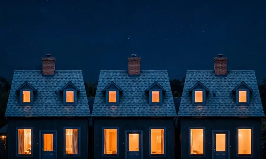 Levittown Pennsylvania Cape Cod houses at dusk