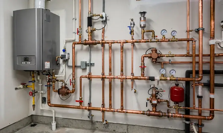 High-efficiency boiler with piping