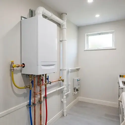 New boiler installation in progress in a Lititz utility room