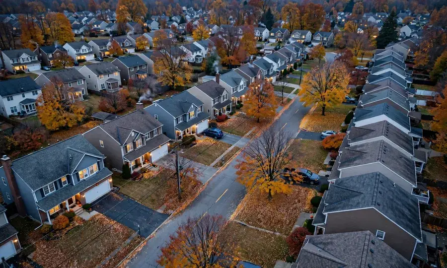 Suburban neighborhood of homes served for heating