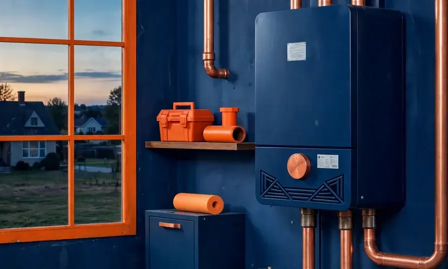 a newly installed boiler with copper pipework