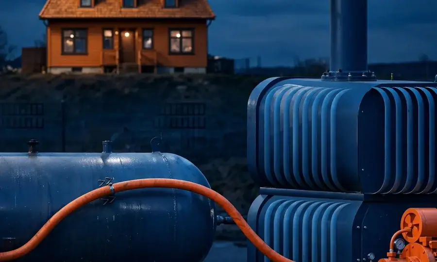 a home heating oil tank with fuel line to burner