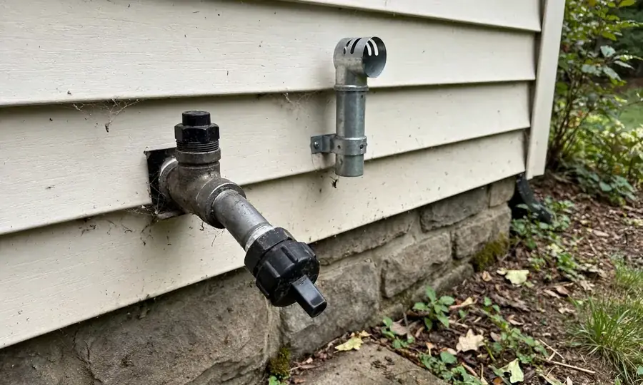 Home heating oil tank with fuel line to burner