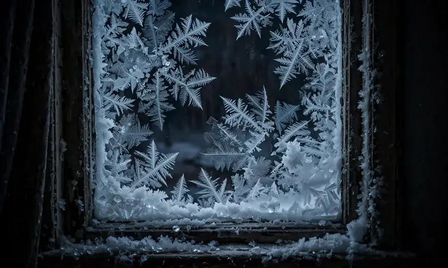 Heating service van in snow at night