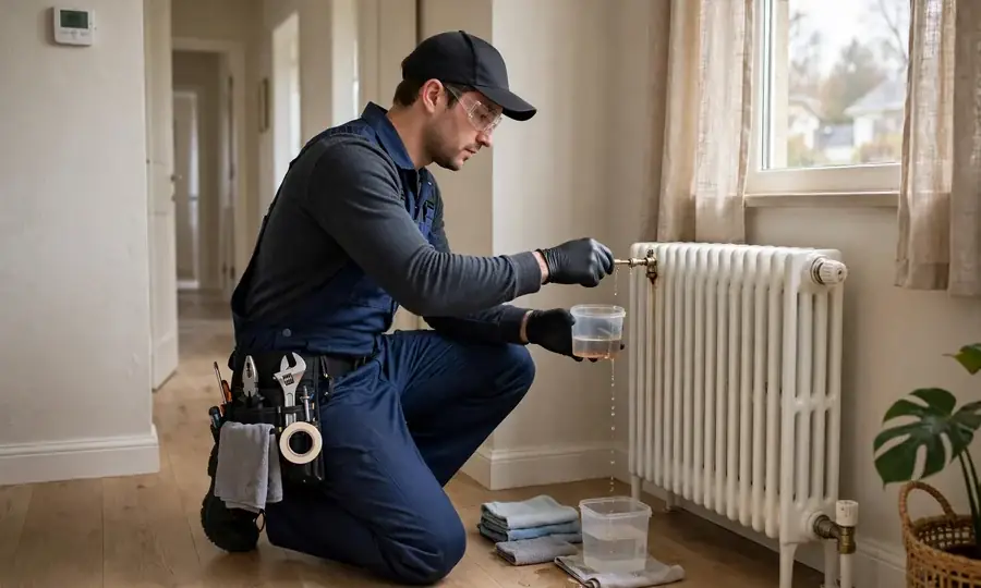 Technician checking boiler pressure gauges