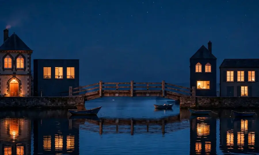 Massapequa waterfront homes at dusk