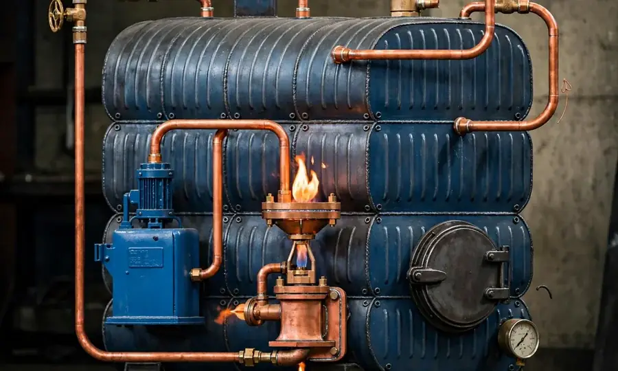 Home heating oil tank with fuel line to burner