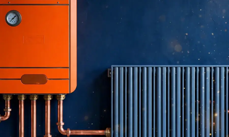 a newly installed wall-mounted boiler with copper pipework