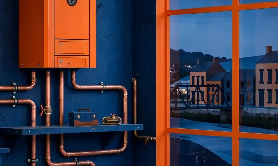 a newly installed boiler with copper pipework