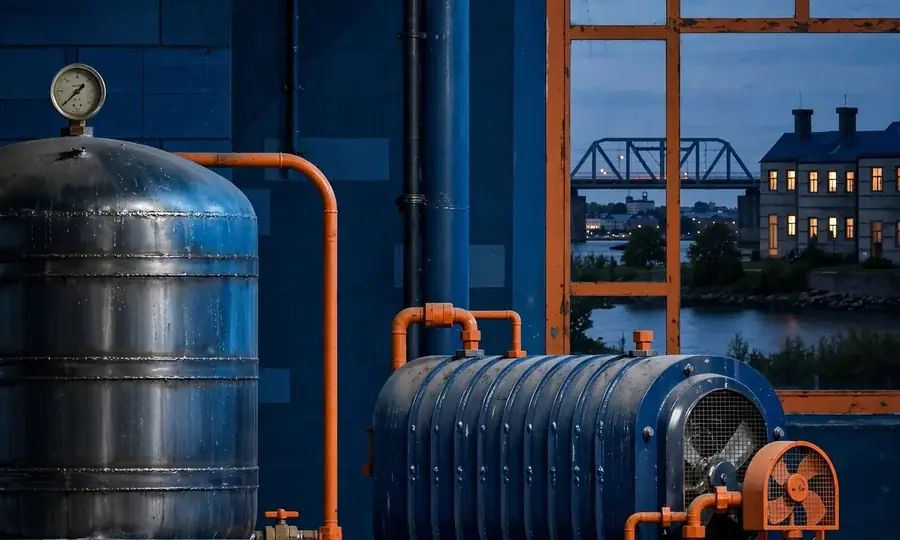 a home heating oil tank with fuel line to burner