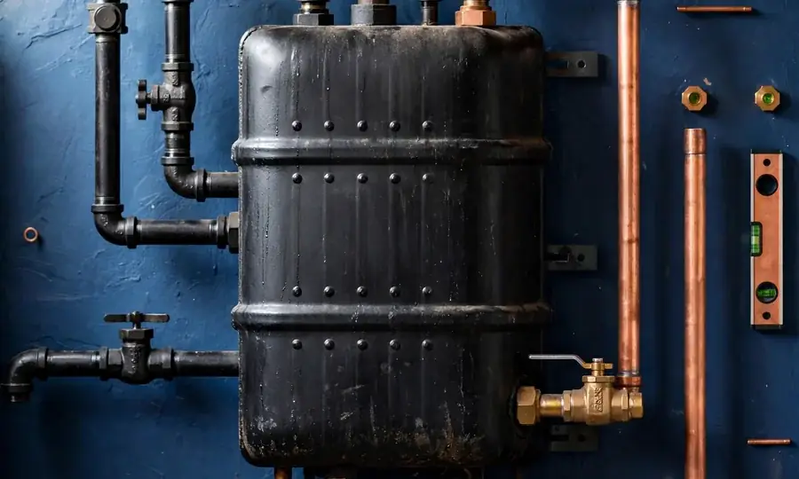 Newly installed wall-mounted boiler with copper pipework