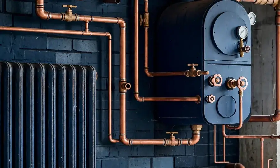 Technician checking boiler pressure gauges