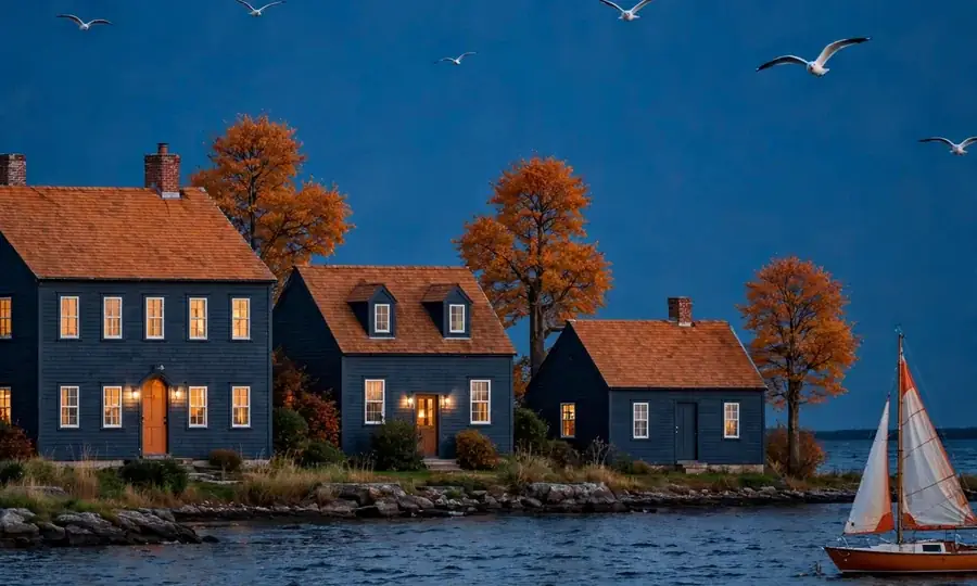 a coastal Connecticut town with colonials near the water