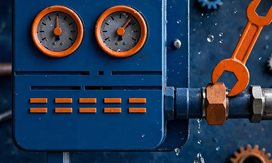 a technician checking boiler pressure gauges