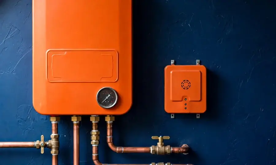 a newly installed wall-mounted boiler with copper pipework