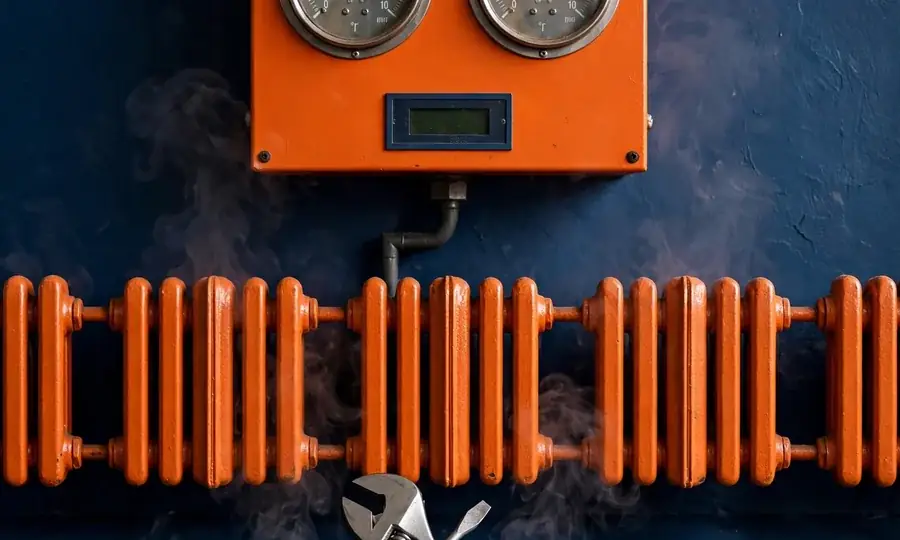 a technician checking boiler pressure gauges